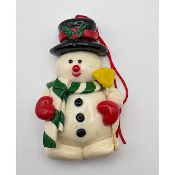 Vintage Frosty the Snowman Christmas Ornament with Broom Scarf Mittens & Top Hat - Picture 6 of 6